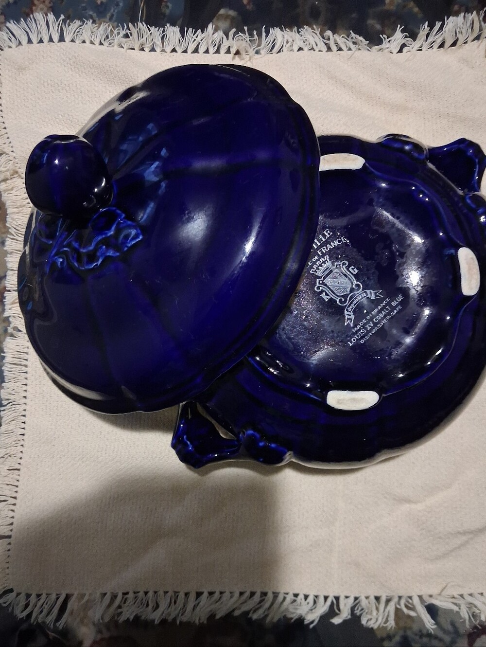 Cobalt Blue Deco.Glass Bowl W/ Lid - Home Art Accent